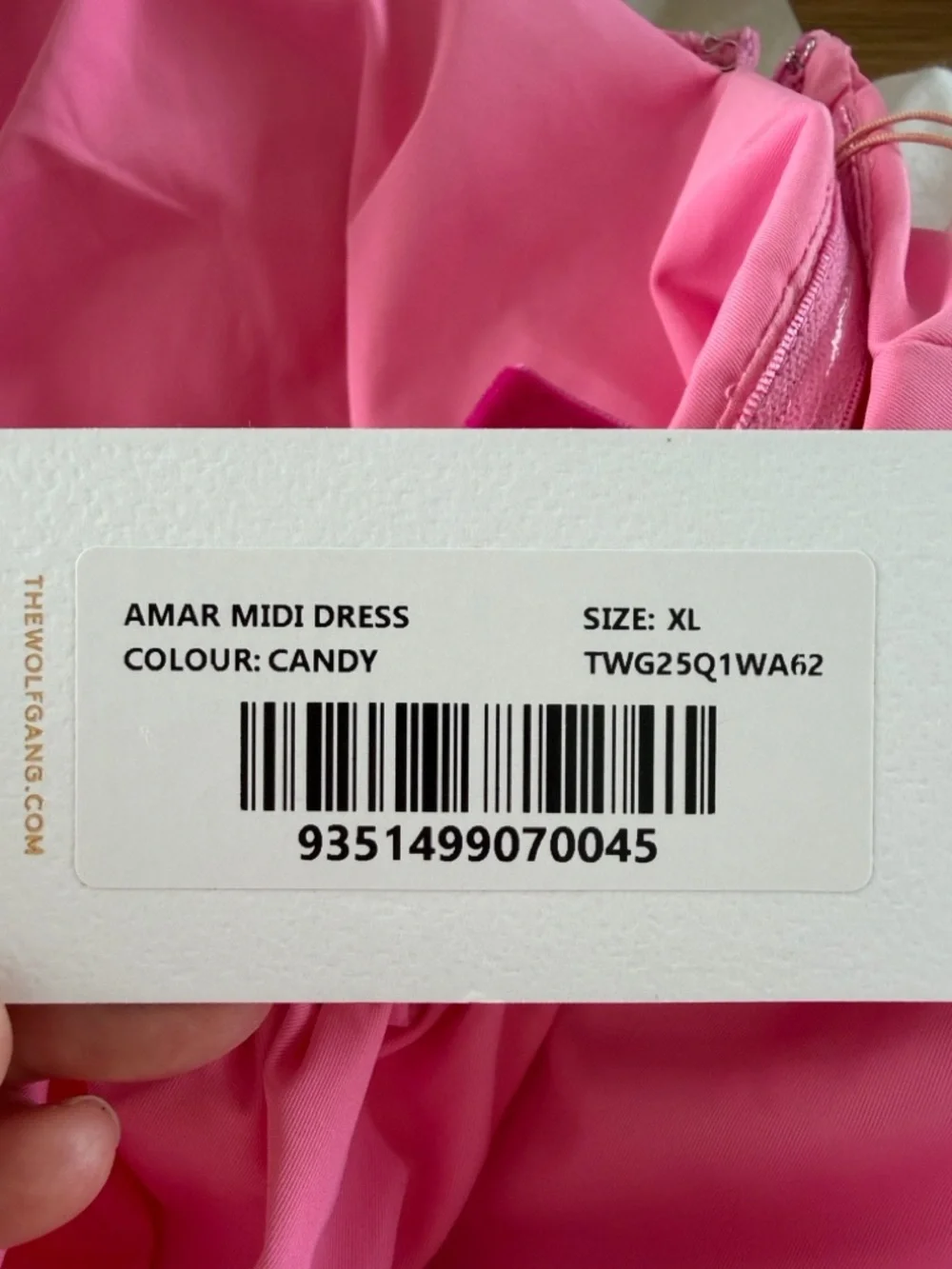 The Wolf Gang Amar Dress | Off-Shoulder Pink Puff-Sleeve Midi Dress with Bows - Picture 9 of 9